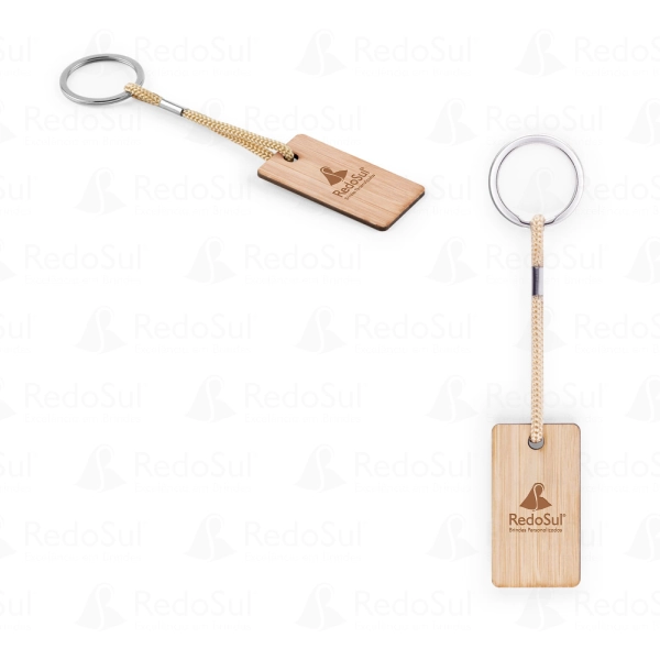 Chaveiro retangular personalizado em bambu com cordão em PET Chaveiro retangular personalizado em bambu com cordão em PET